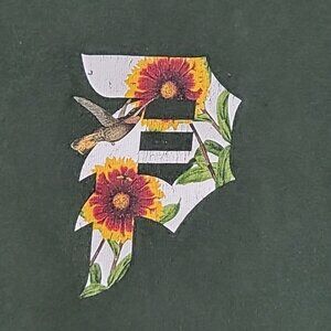 Primitive Dirty P Skateboarding T-Shirt Green Sunflower Hummingbird Size Sm READ